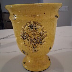 Yellow Terracotta-Style Crackle Glaze Ceramic Distressed 9" Decorative Planter
